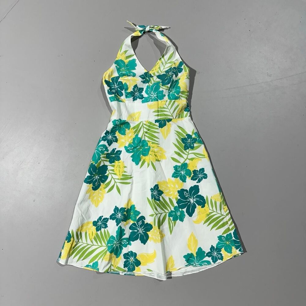 Ann Taylor Factory Store White Hlater Dress with Green and Yellow Floral Print